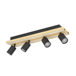 Eglo Gesteira Steel And Wood Led Warm White Modern 4-Light Spotlight, Black And Brown - thumbnail 2