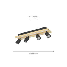 Eglo Gesteira Steel And Wood Led Warm White Modern 4-Light Spotlight, Black And Brown - thumbnail 4
