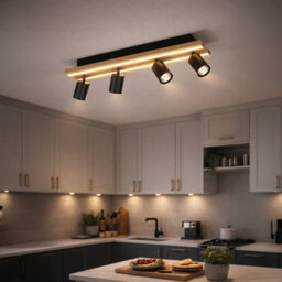 Eglo Gesteira Steel And Wood Led Warm White Modern 4-Light Spotlight, Black And Brown