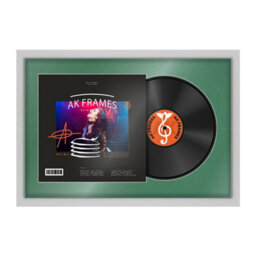 "AK Frames 25X17"" Silver Modern Vinyl Record Frame With Emerald Mount For 12 Inch Lp Cover & Disc - Overlapped Design"