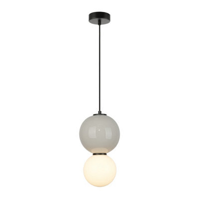 Luminosa Lighting Luminosa Pieve Slim Pendant Ceiling Light Grey, Matt White With Opal, Grey, Glass, Ceramics Shade 3000K Warm White - image 1