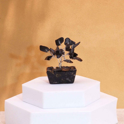 Serenityy Mini Gemstone Tree On Orgonite Base With 15 Black Agate Stones, 5 Cm Height, Lightweight Decorative Accent - image 1