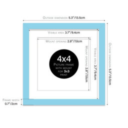 "4X4"" Light Blue Picture Frame - 4X4"" Square Frame With 3X3"" Mount For 4X4""/3X3"" Pictures Art Deco Style Wall Art, 1 Pack" - thumbnail 2