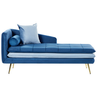 Beliani Left-Hand Chaise Longue Gonesse Velvet Blue - image 1
