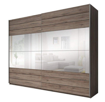 Arte Spacious Mirrored Sliding Wardrobe In Dark San Remo Oak - H2100mm W2700mm D610mm - image 1
