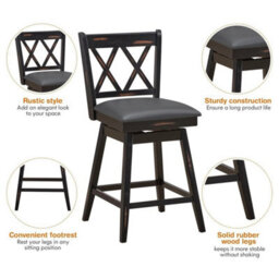 2Pack Bar Stools Counter Height Chair Pub Swiveling Upholstered Seat - thumbnail 6