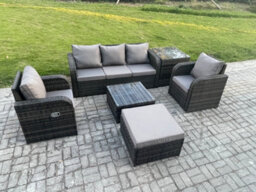 Fimous Garden Furniture Sets 6 Seater Wicker Rattan Furniture Patio Sofa Sets With Reclining Chair 3 Seater Sofa Footstool - thumbnail 1