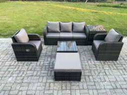 Fimous Garden Furniture Sets 6 Seater Wicker Rattan Furniture Patio Sofa Sets With Reclining Chair 3 Seater Sofa Footstool - thumbnail 2