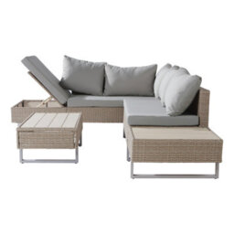 Fenchilin Garden Lounge Corner Sofa Set Rattan Cushioned Sofa And Table With Metal Legs Khaki - thumbnail 9
