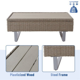 Fenchilin Garden Lounge Corner Sofa Set Rattan Cushioned Sofa And Table With Metal Legs Khaki - thumbnail 5