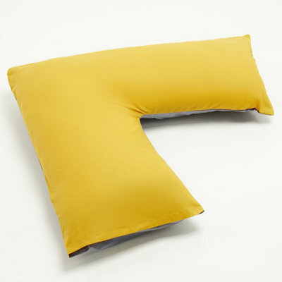 Homes & Linen Orthopaedic V-Shaped Pillow With 2 Tone Reversible Pillowcase Extra Cushioning Support For Head, Neck & Back (2 Tone Mustard/grey) - image 1