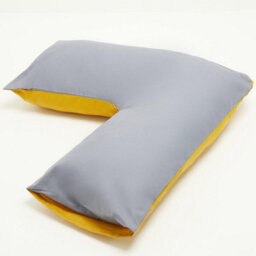 Homes & Linen Orthopaedic V-Shaped Pillow With 2 Tone Reversible Pillowcase Extra Cushioning Support For Head, Neck & Back (2 Tone Mustard/grey) - thumbnail 3