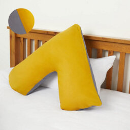 Homes & Linen Orthopaedic V-Shaped Pillow With 2 Tone Reversible Pillowcase Extra Cushioning Support For Head, Neck & Back (2 Tone Mustard/grey) - thumbnail 2