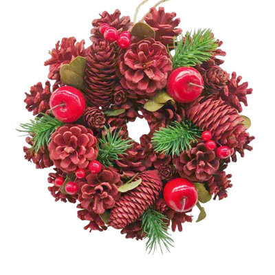 Urbn-Living Urbnliving 25Cm Red Apple & Berry Christmas Wreath Festive Decoration With Jute Hanger Traditional Pinecone Décor - image 1