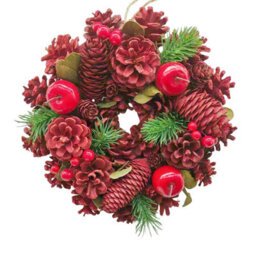 Urbn-Living Urbnliving 25Cm Red Apple & Berry Christmas Wreath Festive Decoration With Jute Hanger Traditional Pinecone Décor