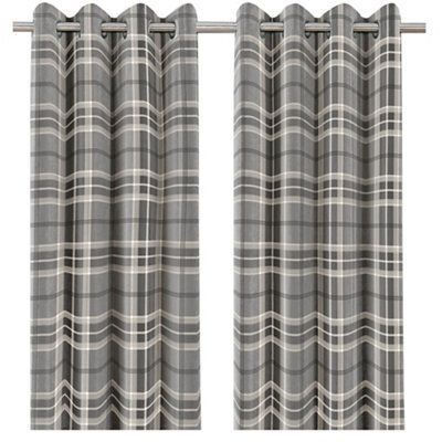 GoodHome Podor Grey Check Lined Eyelet Curtain (W)228Cm (L)228Cm, Pair - image 1