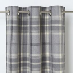 GoodHome Podor Grey Check Lined Eyelet Curtain (W)228Cm (L)228Cm, Pair - thumbnail 2