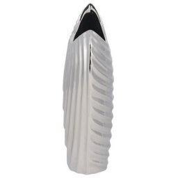 Beliani Silver Ribbed Stoneware Decorative Vase, W20 X D10 X H26Cm - thumbnail 5