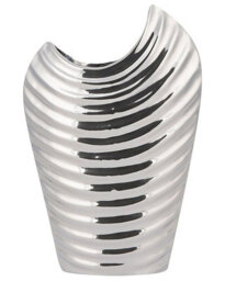 Beliani Silver Ribbed Stoneware Decorative Vase, W20 X D10 X H26Cm - thumbnail 2