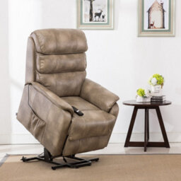 More4Homes Buckingham Single Motor Electric Rise Recliner Bonded Leather Armchair Sofa Mobility Chair (Stone)