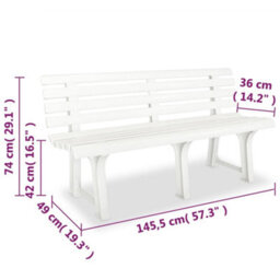 Berkfield Garden Bench 145.5 Cm Plastic White - thumbnail 6