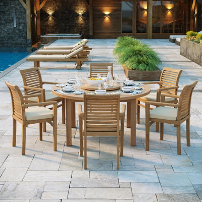 Eterna Luxor Teak Garden Dining Table & 6 Seat Oxford Chair Set - With Cream Cushions - image 1