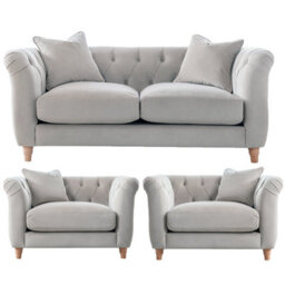 Furnishings For Less UK Elsie Velvet Chesterfield Plush Velvet Chalk 2 Seater + 2X Armchair Set