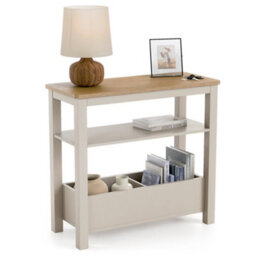 Christow Slim Console Table Oak-Effect Top Shelf & Storage Pebble H60Cm X W65Cm X D28Cm - thumbnail 1