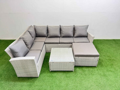 Fimous Outdoor Rattan Garden Furniture Set 7 Seater Corner Sofa Sets With Square Coffee Table Big Footstool Light Grey Mixed - image 1