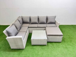 Fimous Outdoor Rattan Garden Furniture Set 7 Seater Corner Sofa Sets With Square Coffee Table Big Footstool Light Grey Mixed - thumbnail 1