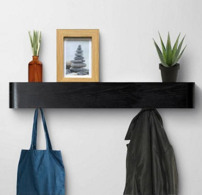 Magna Retail Black Coat Rack Wall Mounted With Shelf And 8 Hidden Hooks Modern Coat Stands For Hallway Solid Wood Veneer Panel - image 1
