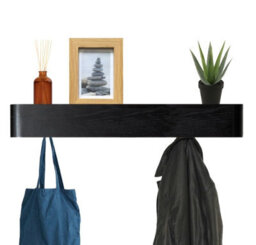 Magna Retail Black Coat Rack Wall Mounted With Shelf And 8 Hidden Hooks Modern Coat Stands For Hallway Solid Wood Veneer Panel - thumbnail 3