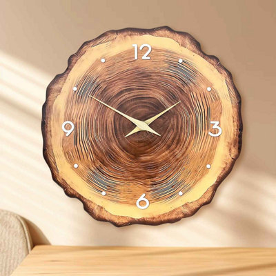 14 Inch Wooden Ring Wall Clock Natural Wood Effect, Silent Non-Ticking Design - image 1