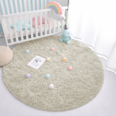 Aspire Homeware Non-Slip Cream Shaggy Rug Soft Fluffy Washable, Round Living Area And Bedroom Rug, (L)120Cm X (W)120Cm - image 1