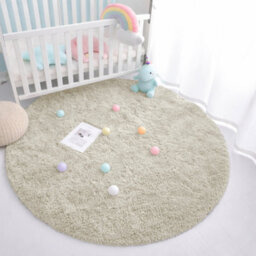 Aspire Homeware Non-Slip Cream Shaggy Rug Soft Fluffy Washable, Round Living Area And Bedroom Rug, (L)120Cm X (W)120Cm - thumbnail 1