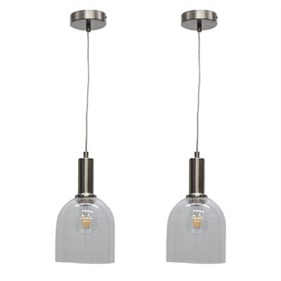 First Choice Lighting Set Of 2 Belten - Clear Glass Cloche Satin Nickel Deco Pendants - image 1