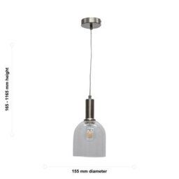 First Choice Lighting Set Of 2 Belten - Clear Glass Cloche Satin Nickel Deco Pendants - thumbnail 6