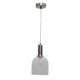 First Choice Lighting Set Of 2 Belten - Clear Glass Cloche Satin Nickel Deco Pendants - thumbnail 2