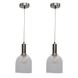 First Choice Lighting Set Of 2 Belten - Clear Glass Cloche Satin Nickel Deco Pendants - thumbnail 1