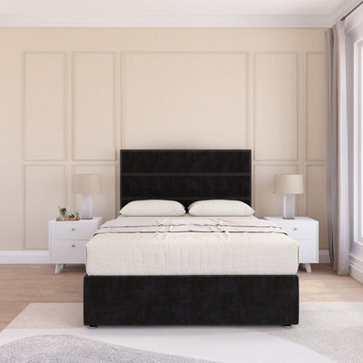 Sloomy Texas Black Plush 4Ft6 Memory Foam Bed Set With 2 Drawers, Mattress & Headboard- Double - image 1