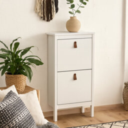 Wyld Haus Wildberry Matt White Wooden Shoe Cabinet With 2 Flip-Down Doors - thumbnail 2