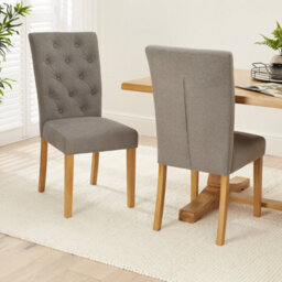 The Furniture Market Bunbury Grey Fabric Button Back Dining Chair Natural Oak Legs Classic Upholstered Seat Sprung & Webbed Base Wood Frame - thumbnail 3