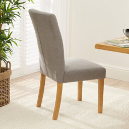 The Furniture Market Bunbury Grey Fabric Button Back Dining Chair Natural Oak Legs Classic Upholstered Seat Sprung & Webbed Base Wood Frame - thumbnail 2
