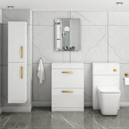 Royal Bathrooms Turin 600mm Gloss White Floor Standing Worktop Vanity Unit - 2 Drawer With Brushed Brass Handle - thumbnail 2
