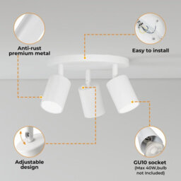 Emitto 3-Way Spotlight Ceiling Light Adjustable Gu10 Modern White Round Base - thumbnail 7