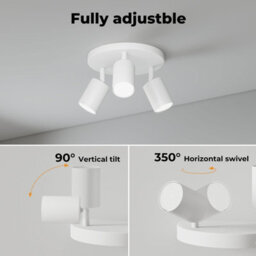 Emitto 3-Way Spotlight Ceiling Light Adjustable Gu10 Modern White Round Base - thumbnail 6