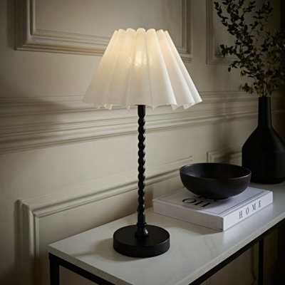 Valuelights Maeve White Scallop Pleated Taper Shade Black Bobbin Bobble Table Lamp And Bulb - image 1
