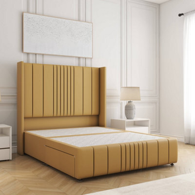 Bsspoke Elise Divan Bed Set Mustard Plush Velvet With 54Inch Headboard & Footboard & No Drawers No Mattress In All Sizes - image 1