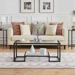 Modern Tempered Glass Coffee Table With Open Shelf  Metal Frame For Living Room - thumbnail 4