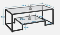 Modern Tempered Glass Coffee Table With Open Shelf  Metal Frame For Living Room - thumbnail 3
